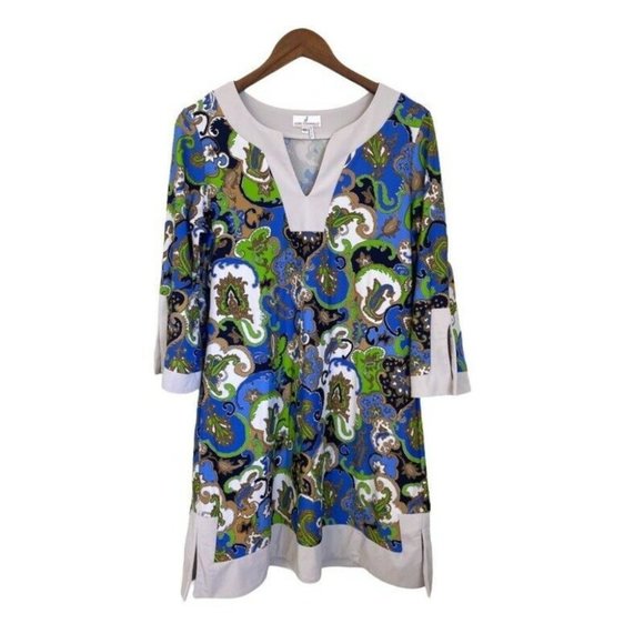 Jude Connally Tunic Dress White Blue Paisley